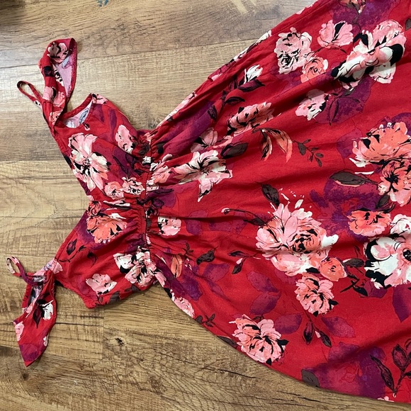 Charlotte Russe Red Floral off Shoulder MIDI Dress With POCKETS!! - Picture 14 of 16